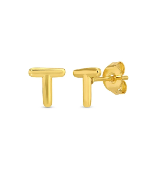 Gold Initial Studs on Gift Tag, Letter T