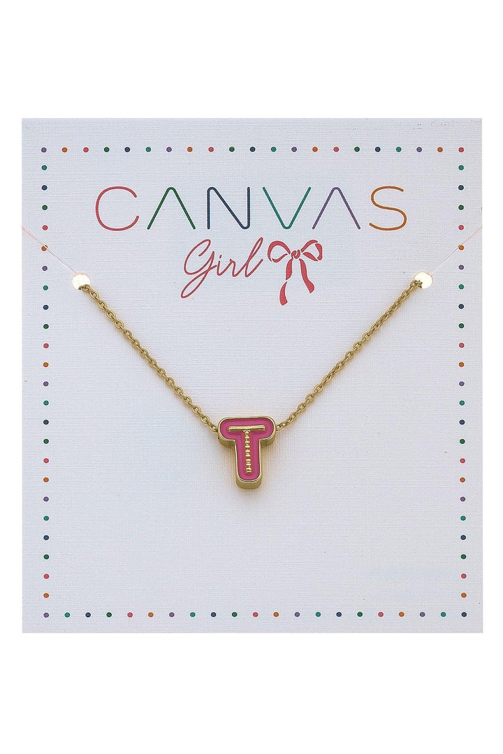 Children's Initial Pink Necklace T