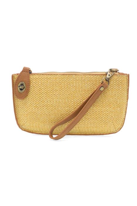 Straw Mini Crossbody Wristlet Clutch, Yellow