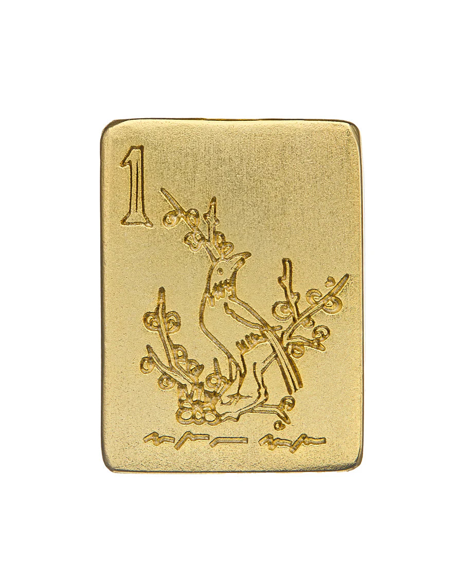 Gold 30in Rope Chain & Bird Bam Mahjong Pendant