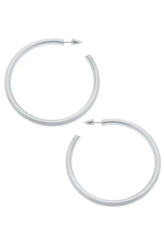 Ivy Hoop Earrings, Silver Satin