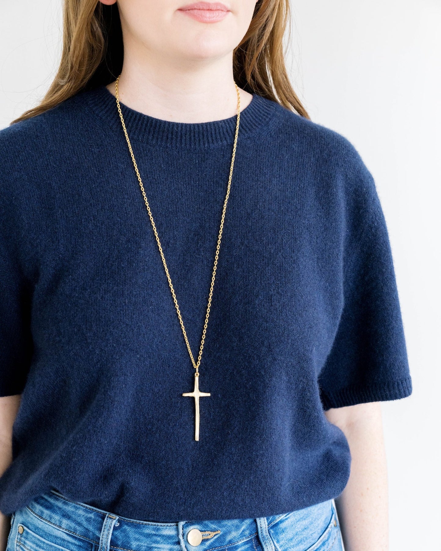 Long Tall Cross Necklace, 30 in