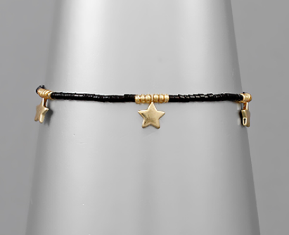 Star Charm Bead Bracelet, Black