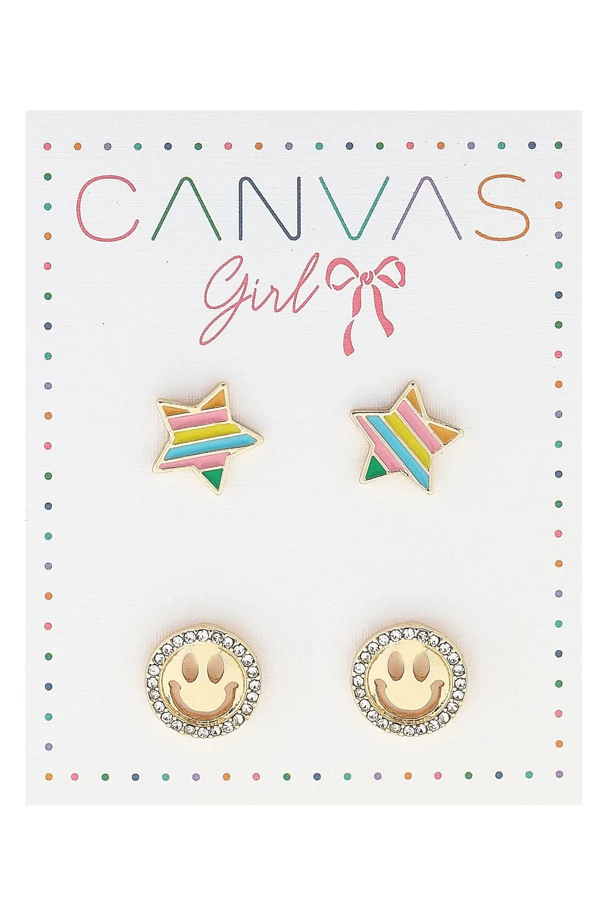 Rainbow & Pave Smiley Face Children’s Earrings Set