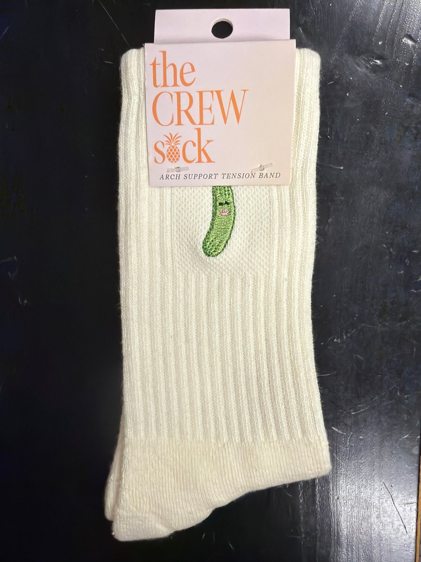 Womens Crew Sock, Embroidered Dill Pickle