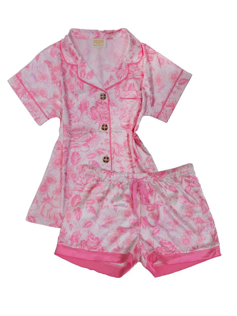 Pink Floral Silk Pj Set