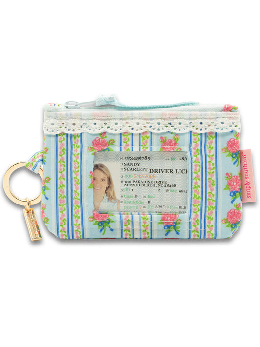 ID Wallet, Pink Rose on Blue