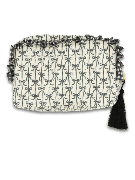 Ruffle Quilted Cosmetic Bag Black Bow