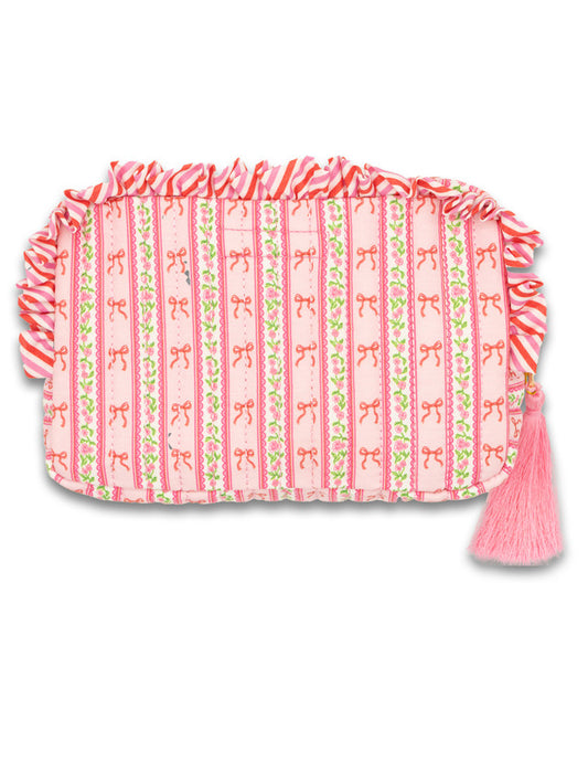 Ruffle Quilted Cosmetic Bag Blush Stripe