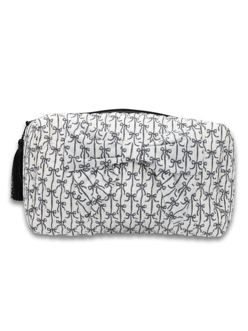 Quilted Cosmetic Bow Bag, Black Bow