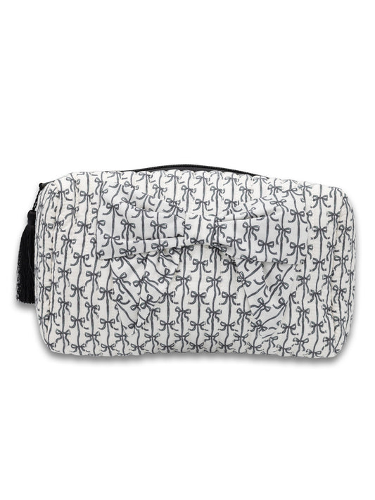 Quilted Cosmetic Bow Bag, Black Bow