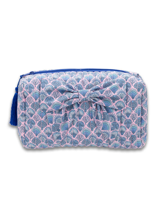 Quilted Cosmetic Bow Bag, Seashell
