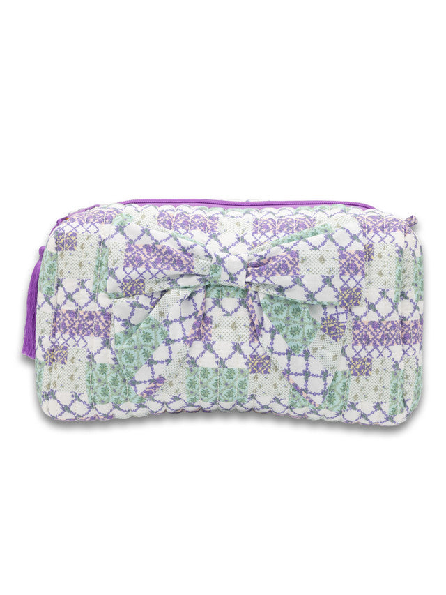 Quilted Cosmetic Bow Bag, Lavender Patch