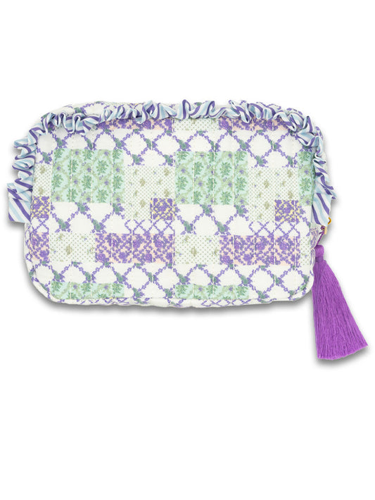 Ruffle Quilted Cosmetic Bag Lavender Patch