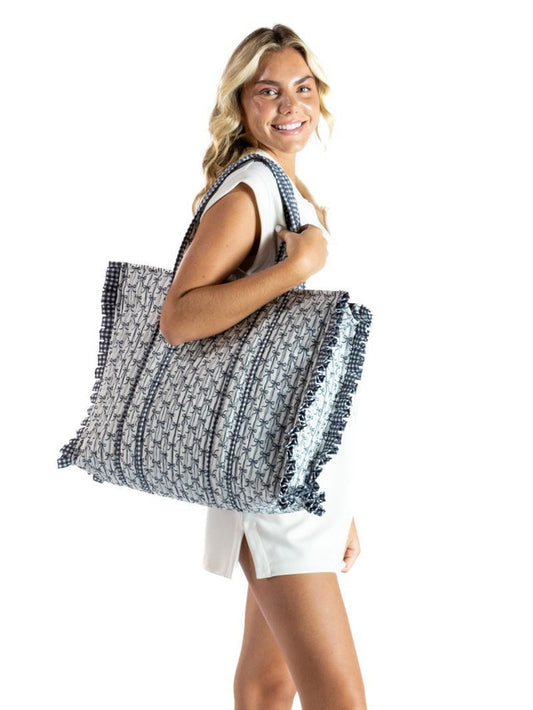 Quilted Tote Bag, Black Bow