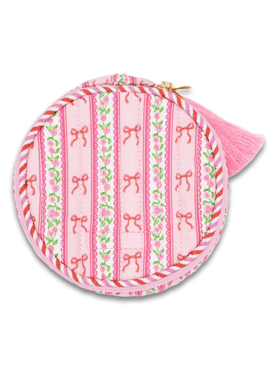 Quilted Round Tassel Bag, Blush Stripe