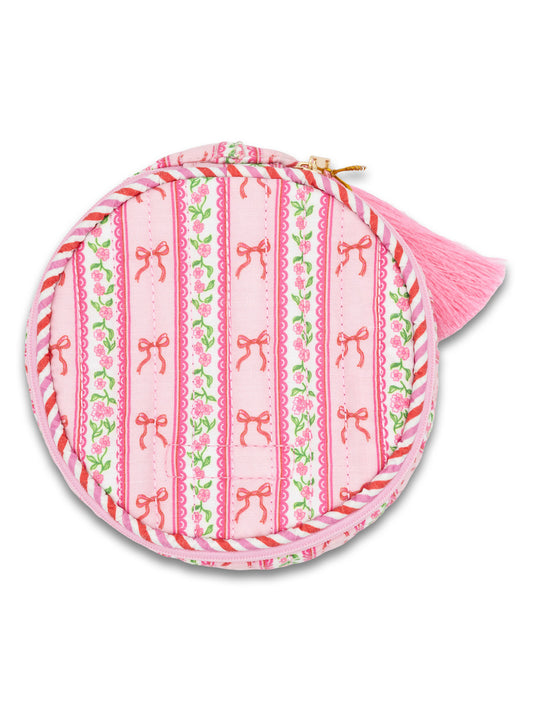 Quilted Round Tassel Bag, Blush Stripe