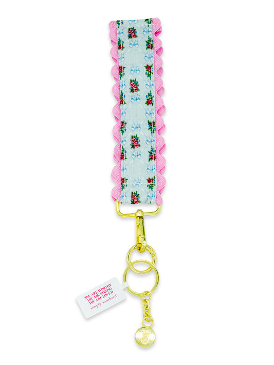 Ricrac Keyfob, Blue Bow Floral