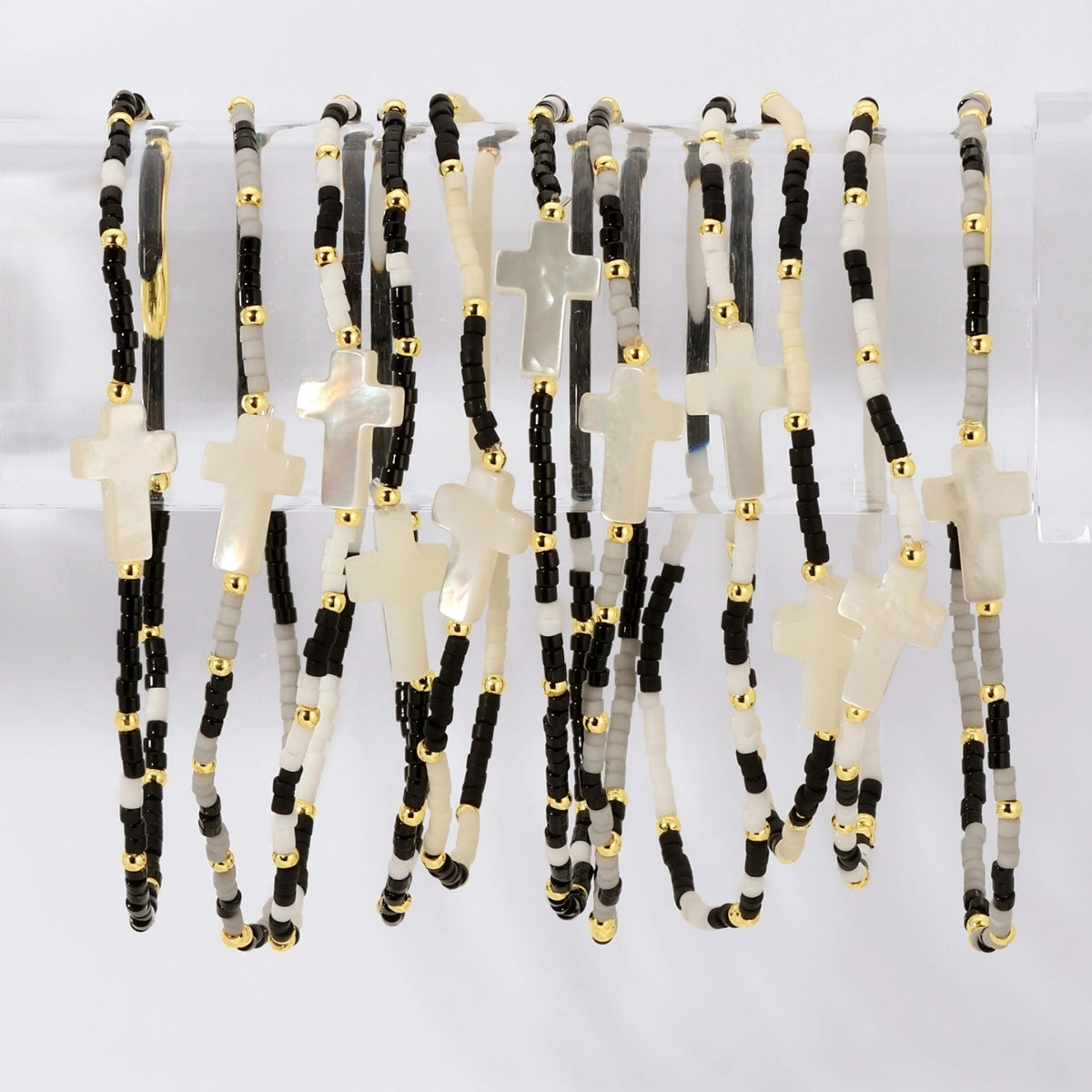 Miyuki Delicate Stretch Bracelet with Shell Cross
