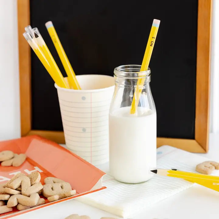 Pencil Reusable Straws - 12 Count