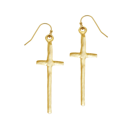 Gold Tall Cross Earrings
