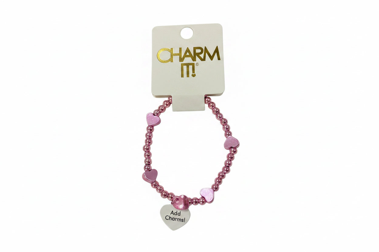 Classic Pink Heart Stretch Beaded Bracelet