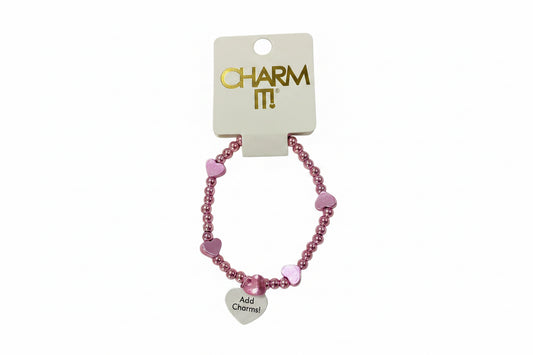 Classic Pink Heart Stretch Beaded Bracelet