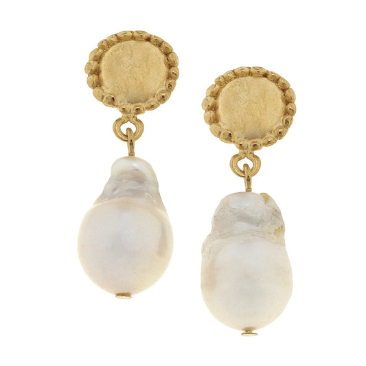 Gold Baroque Freshwater Pearl Earrings