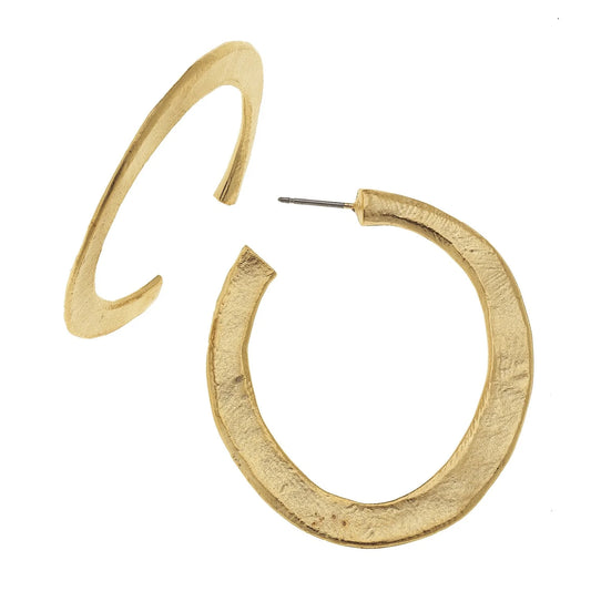 Gold Hammered Hoops, Medium