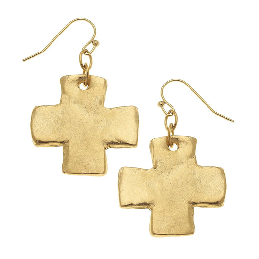 Medium Square Cross Earrings, Gold