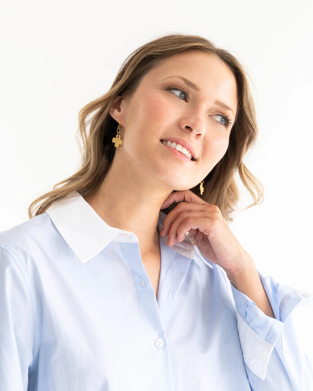 Mini Square Cross Earrings, Gold