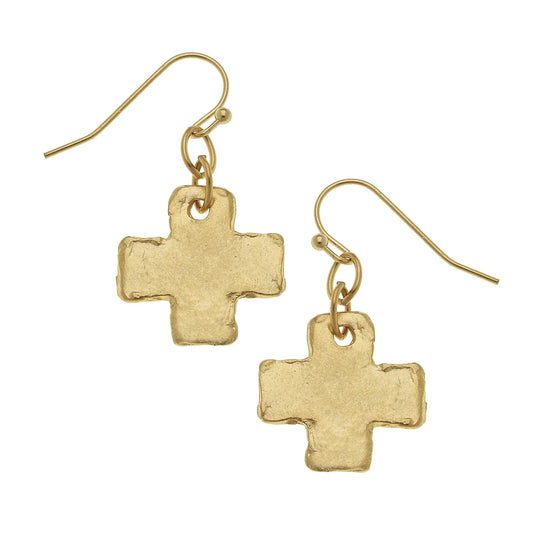 Mini Square Cross Earrings, Gold