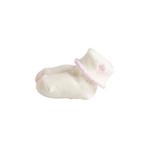 Cross Foldover Sock, White/Pink