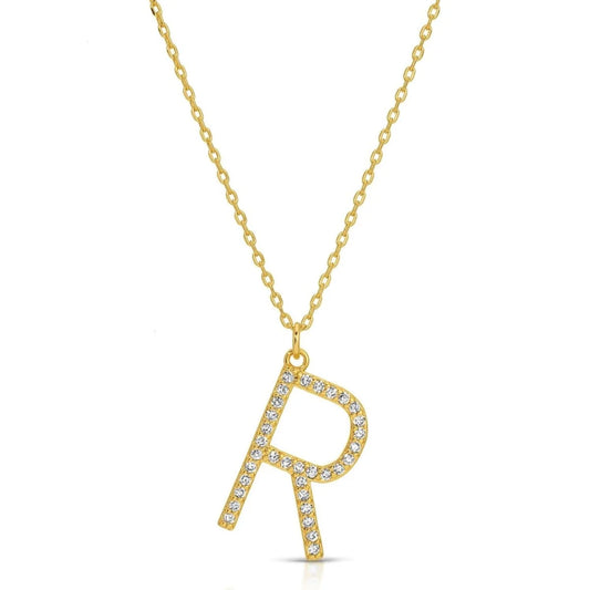 Large Gold Pave Initial Necklace, R