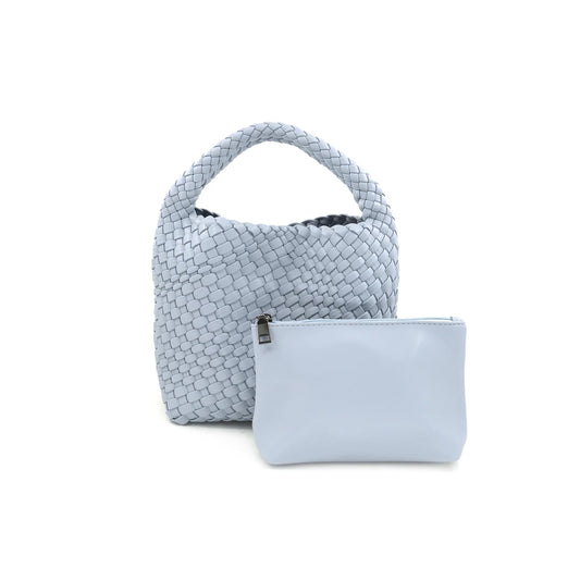Woven Hobo Bag w/Zipper Pouch, Sky Blue
