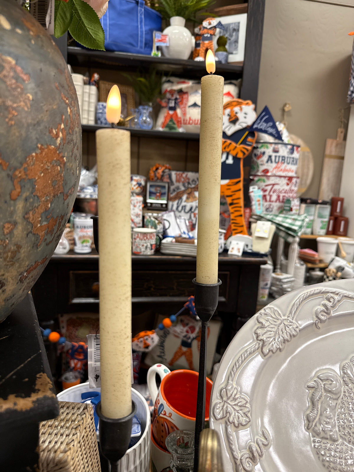 Set of 2 - 9.5" 3D Flame Cream Taper Candle