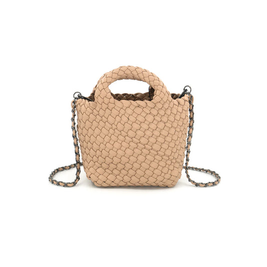 Braided Mini Tote Bag & Wristlet, Beige