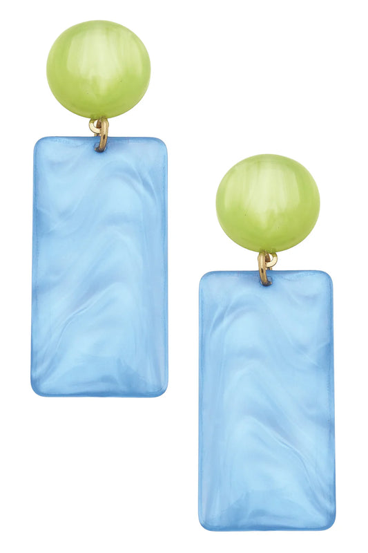Sophie Light Blue & Lime Green Marbled Earrings