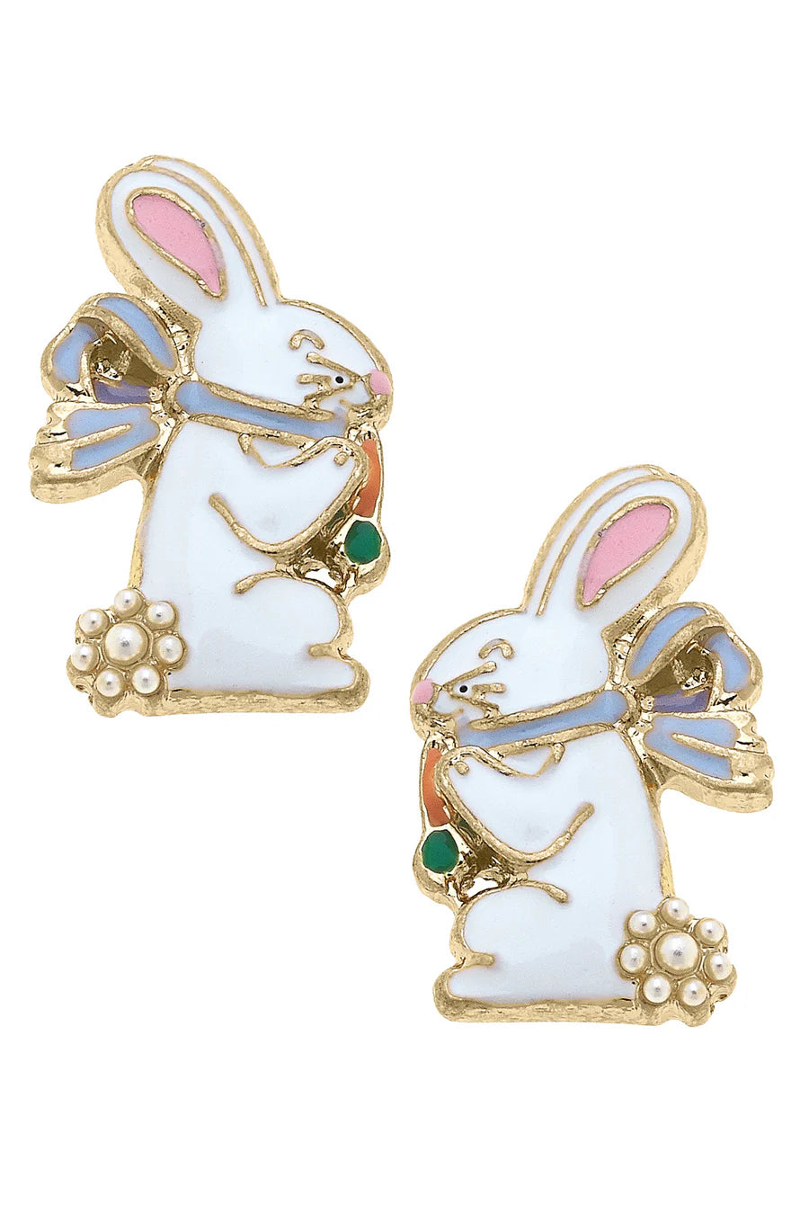 White Mr. Rabbit Enamel Stud Earrings