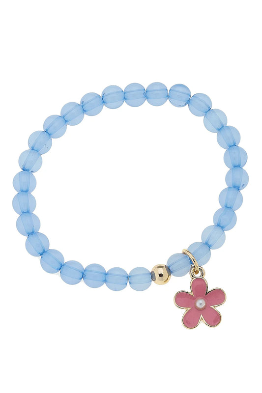 Flower Beaded Children’s Stretch Bracelet Light Blue