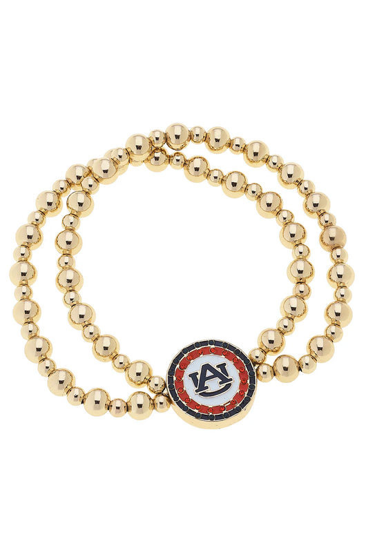 Auburn Pave Disc 2 Row Stretch Bracelet