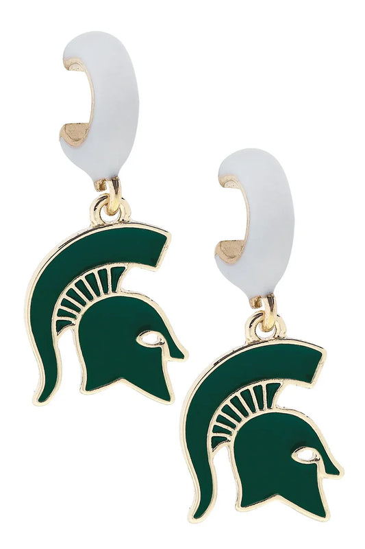 Michigan State Spartans Enamel Logo Drop Hoop Earrings