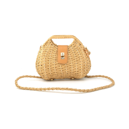 Straw Purse w/Removable Strap, Khaki