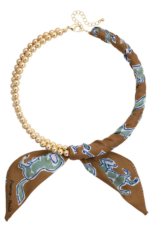Winnie Ball Bead Scarf Necklace, Brown