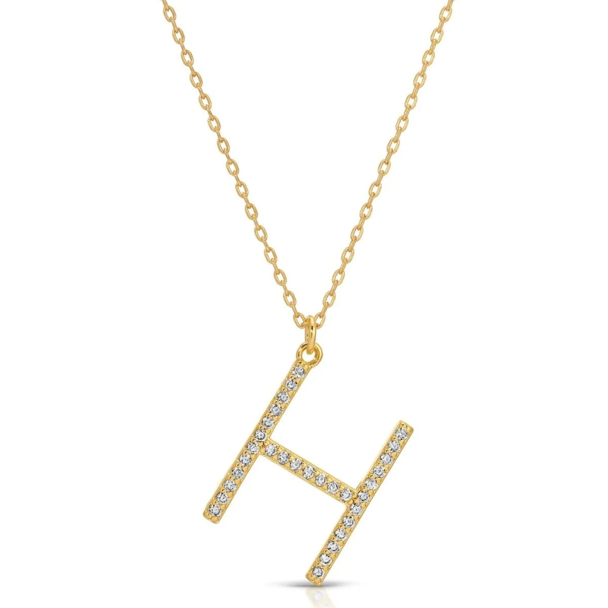 Large Gold Pave Initial Necklace, H
