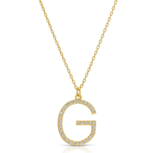 Large Gold Pave Initial Necklace, G