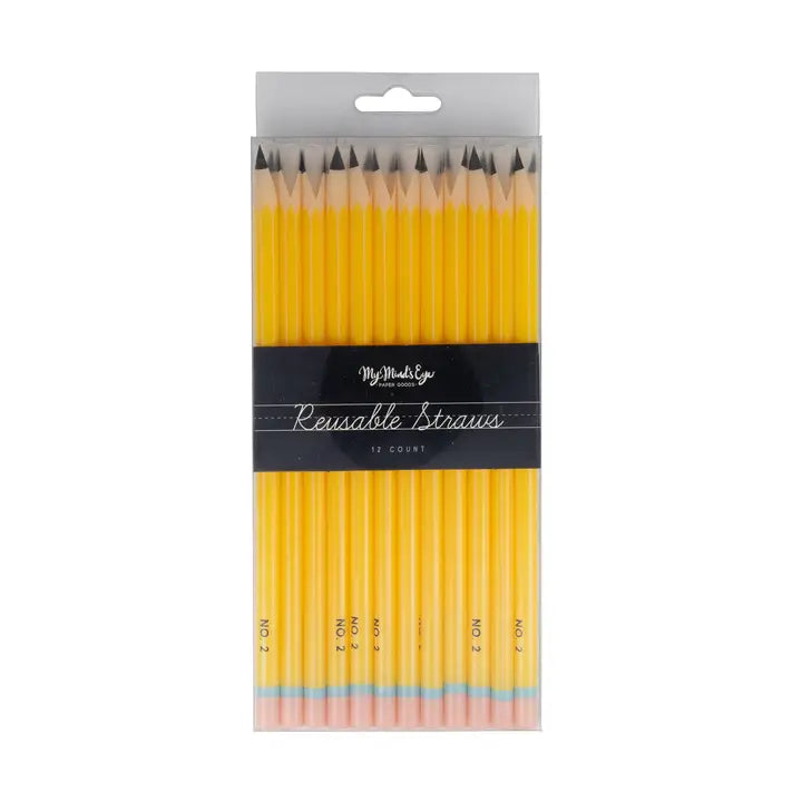 Pencil Reusable Straws - 12 Count