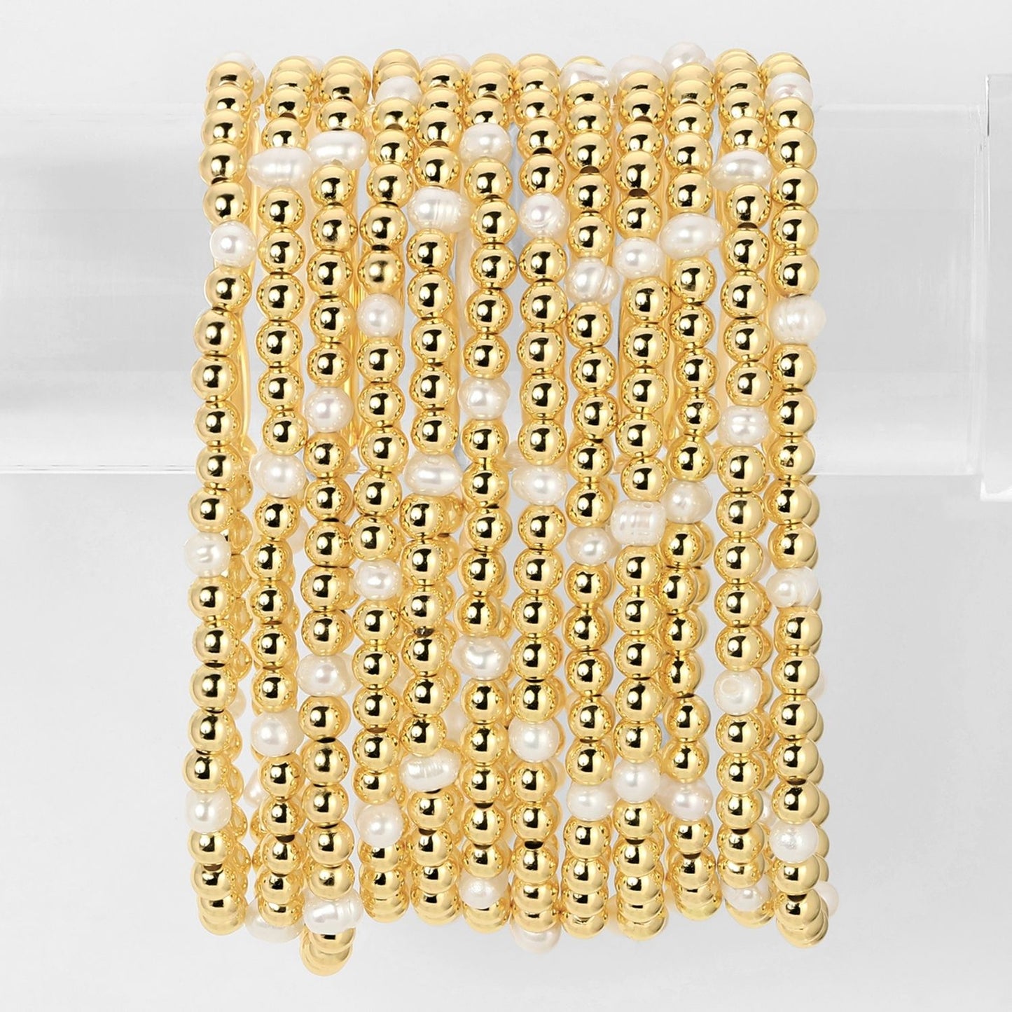 Gold Bead Stretch Bracelet with Pearl Accents