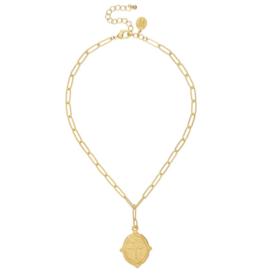 Gold Dragonfly Paperclip Chain Necklace