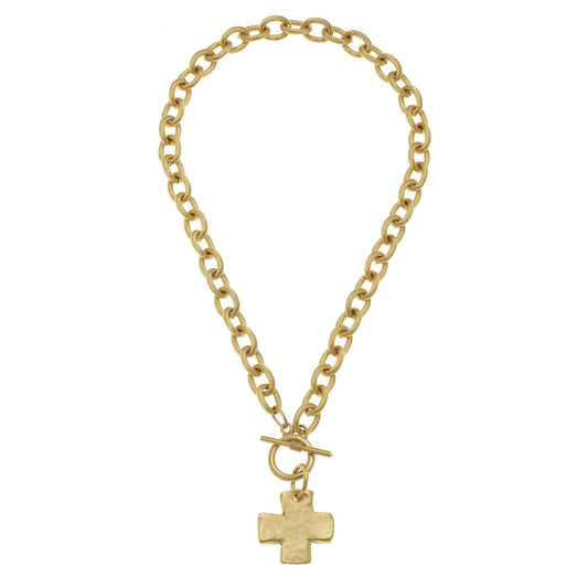 Gold Cross Toggle Necklace, 20 inch